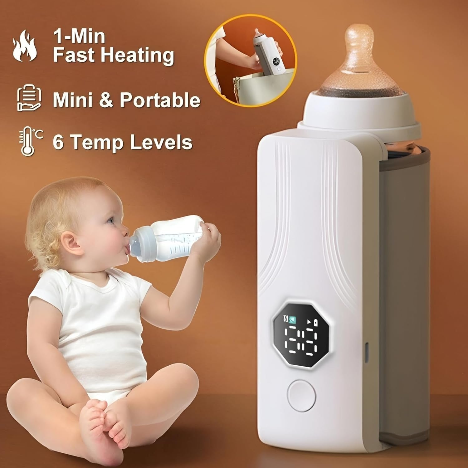 Portable Rechargeable Baby Bottle Warmer – Fast Heating & Travel-Friendly