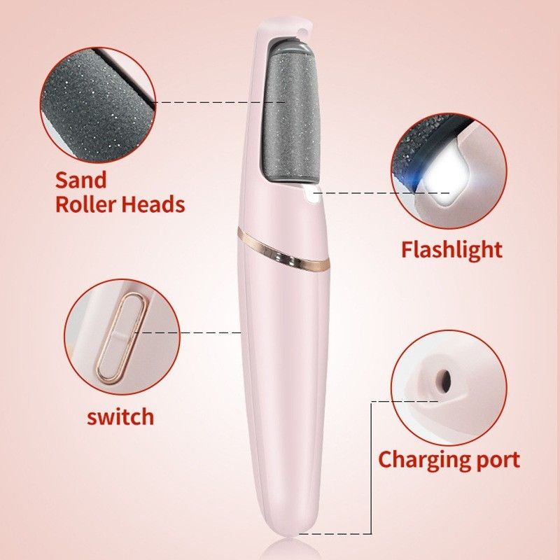 Electric Foot Grinder – Rechargeable Callus Remover with Sand Roller & Flashlight