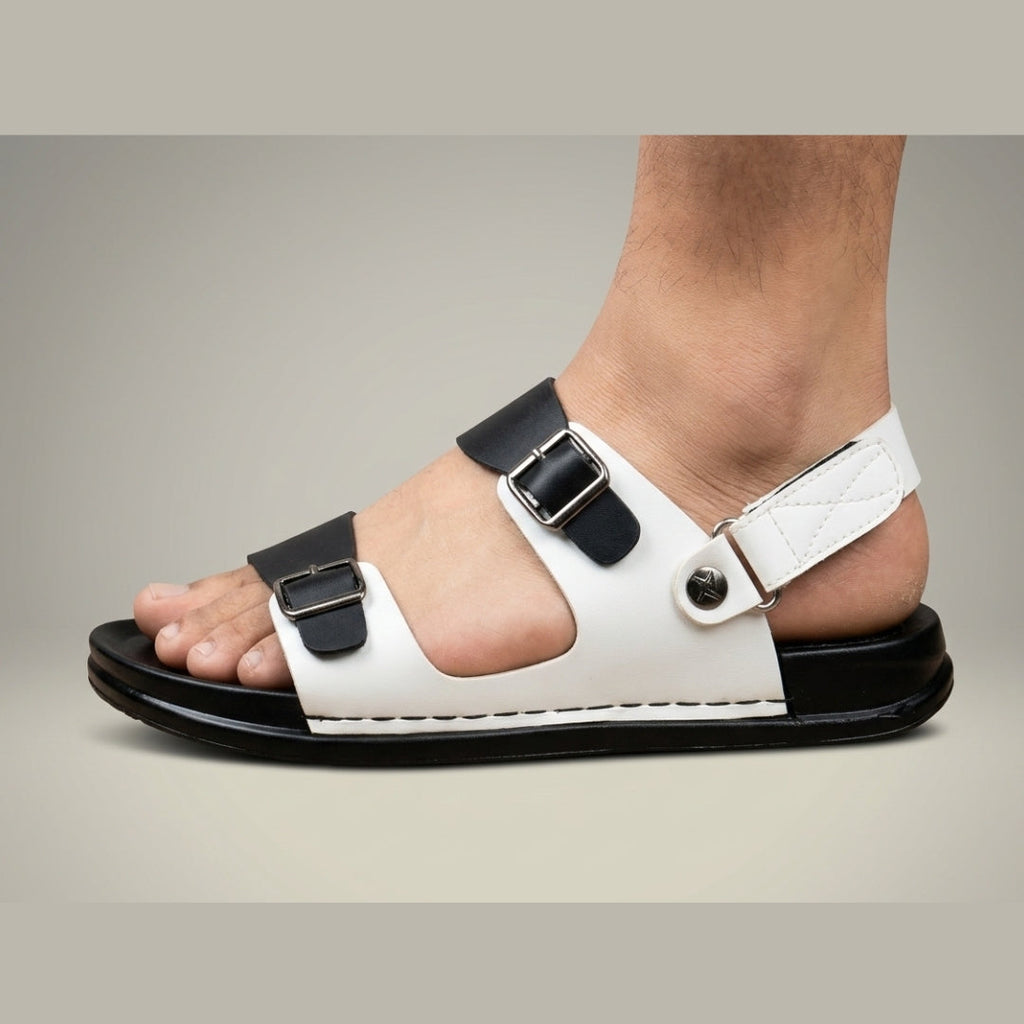 TRENDSSI | Men's Premium Dual-Tone Buckle Sandals – Black & White