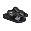 TRENDSSI | Men’s Dual Buckle Faux Leather Slippers - Chocolate Brown