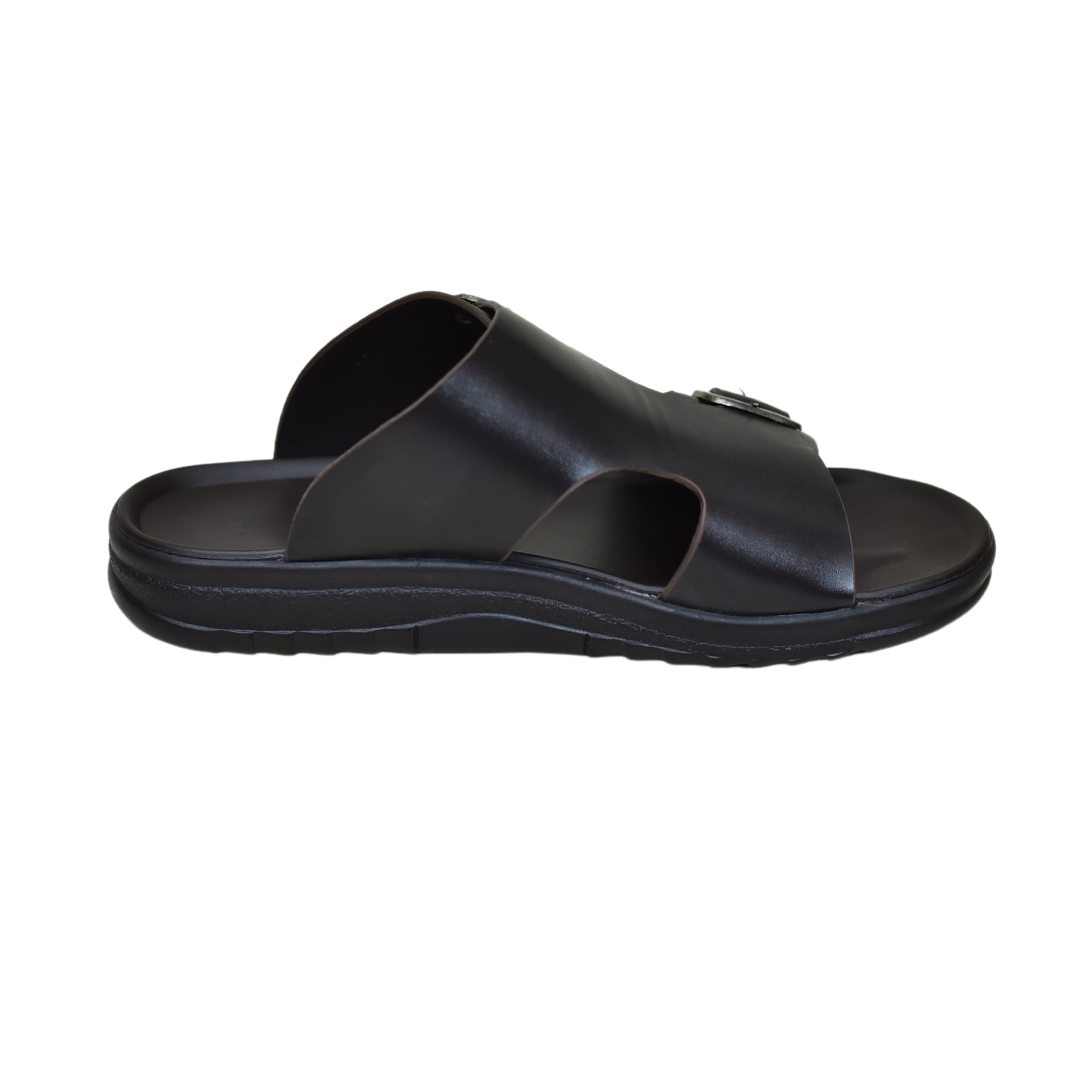 TRENDSSI | Men’s Dual Buckle Faux Leather Slippers - Chocolate Brown