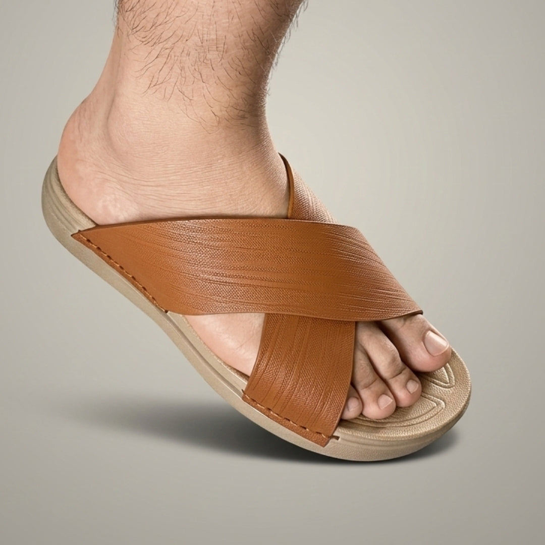 TRENDSSI | Cross-Strap Textured Slipper - Mustard