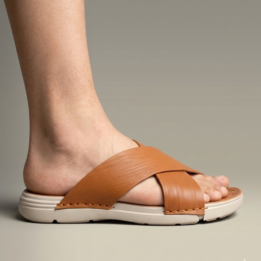 TRENDSSI | Cross-Strap Textured Slipper - Mustard