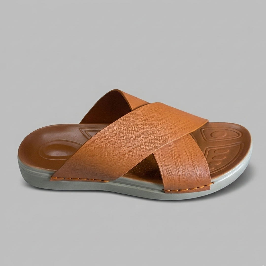 TRENDSSI | Cross-Strap Textured Slipper - Mustard