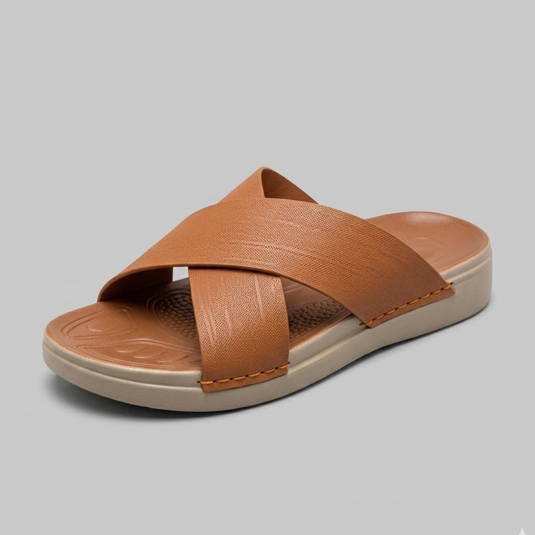 TRENDSSI | Cross-Strap Textured Slipper - Mustard