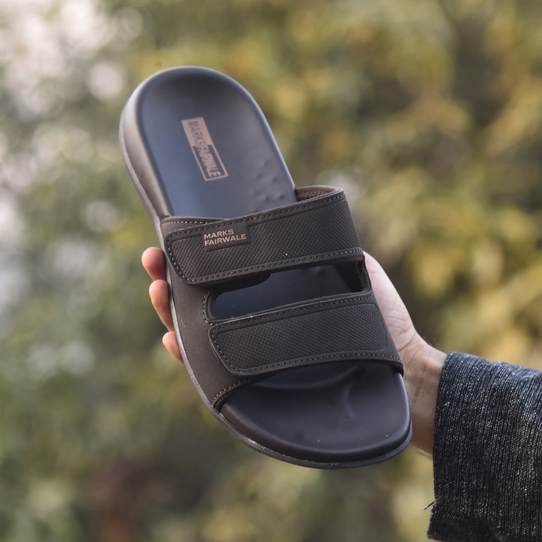 TRENDSSI | Executive Comfort Dual-Strap Slipper – Chocolate Brown Edition