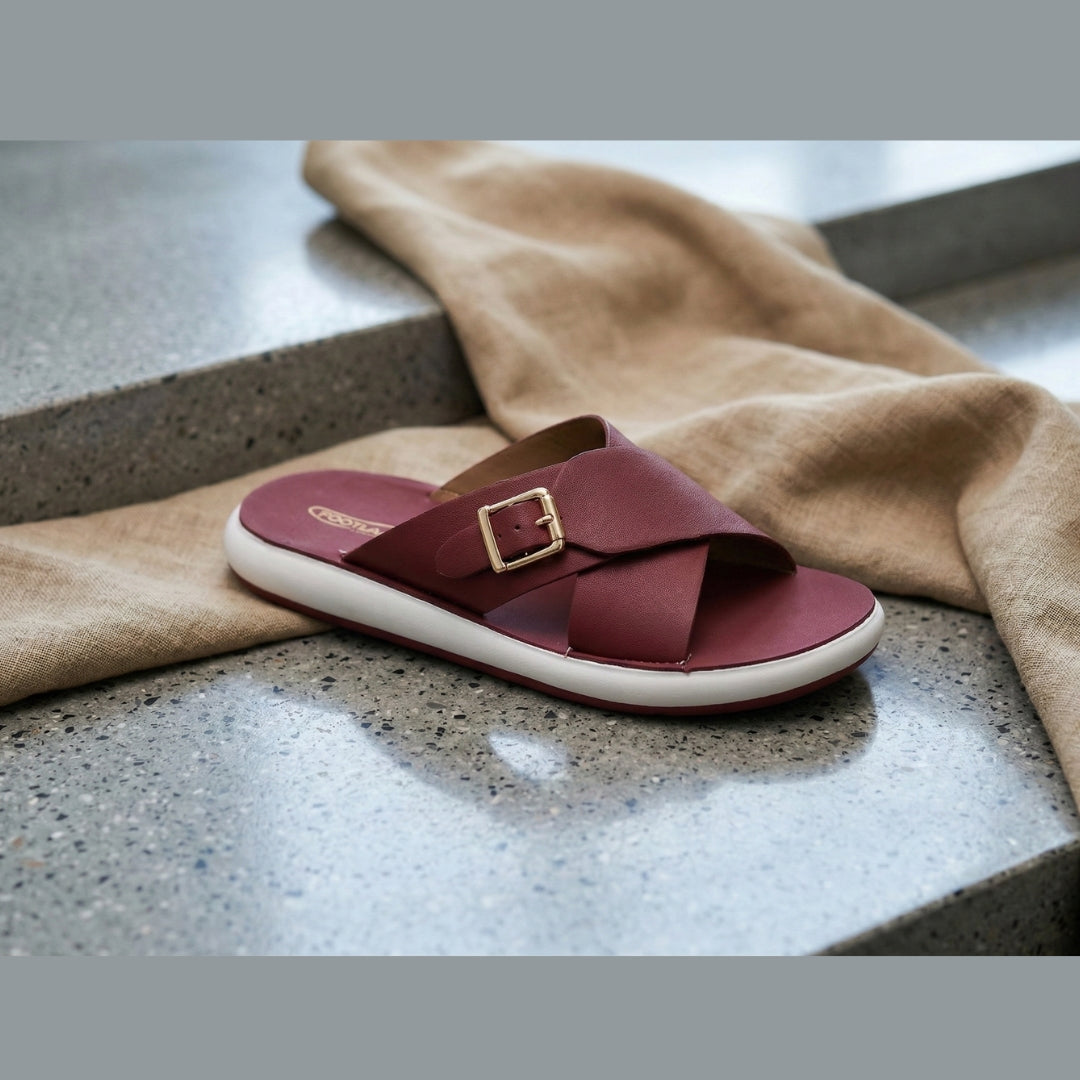TRENDSSI | Women's Ultra-Light Buckle Slipper - Deep Maroon