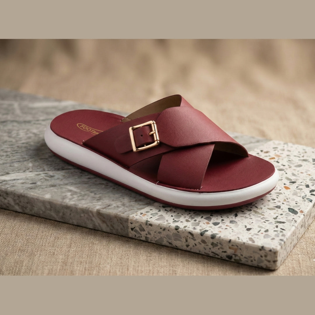 TRENDSSI | Women's Ultra-Light Buckle Slipper - Deep Maroon
