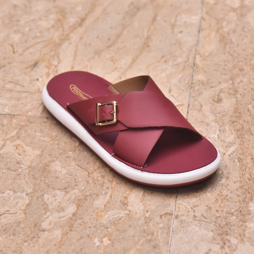 TRENDSSI | Women's Ultra-Light Buckle Slipper - Deep Maroon