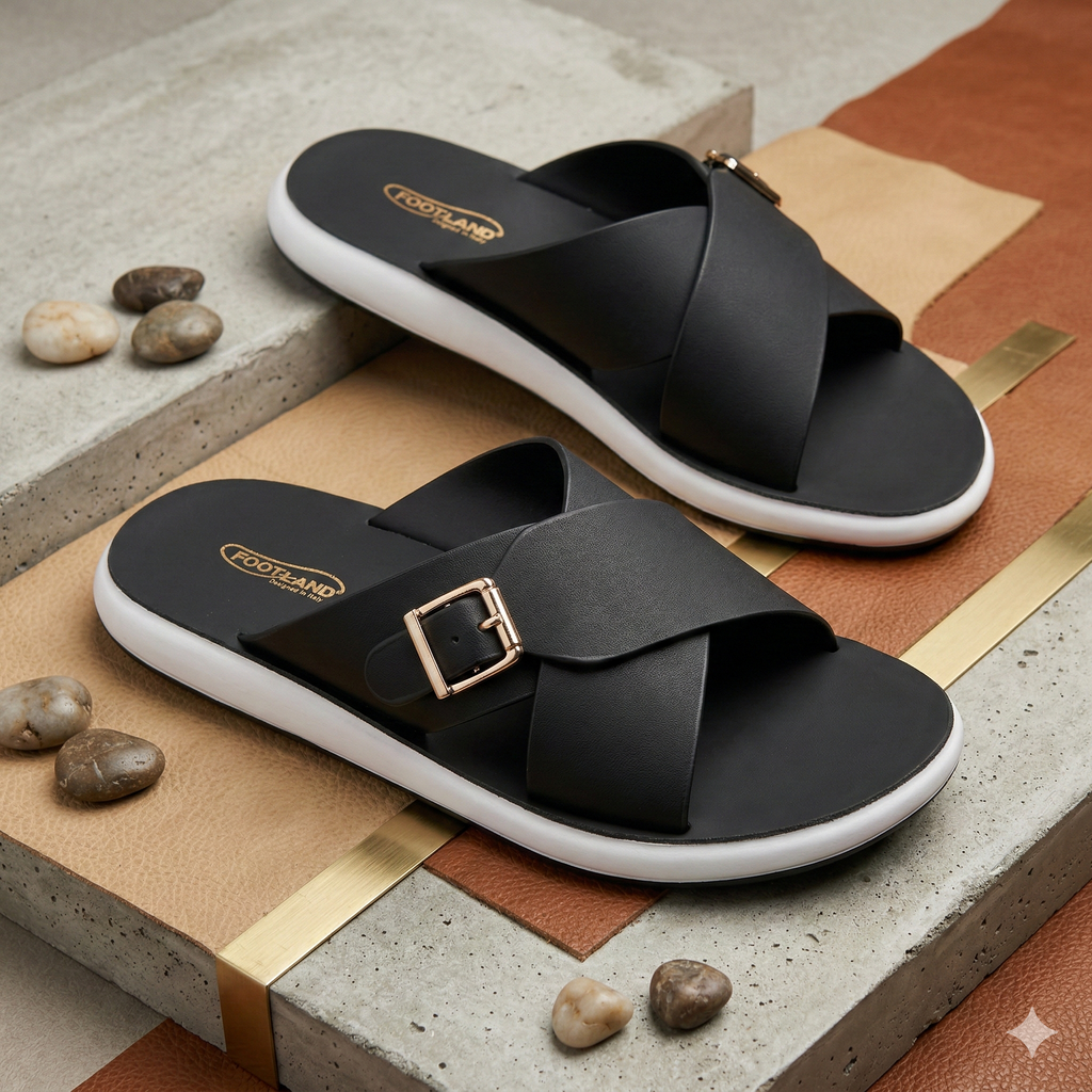 TRENDSSI | Women's Ultra-Light Buckle Slipper - Jet Black