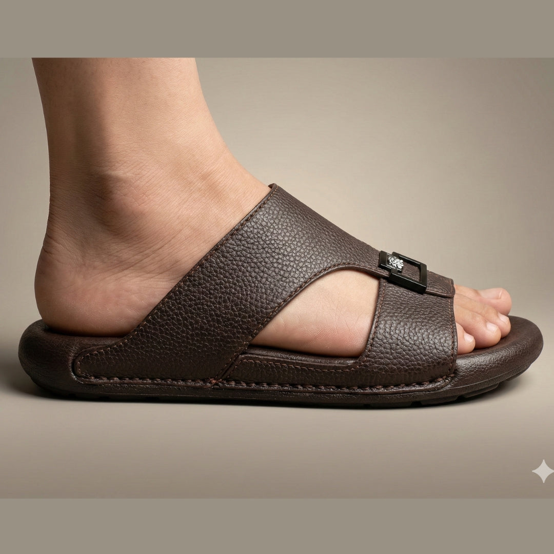TRENDSSI | Premium Pebble-Grain Slipper in Brown