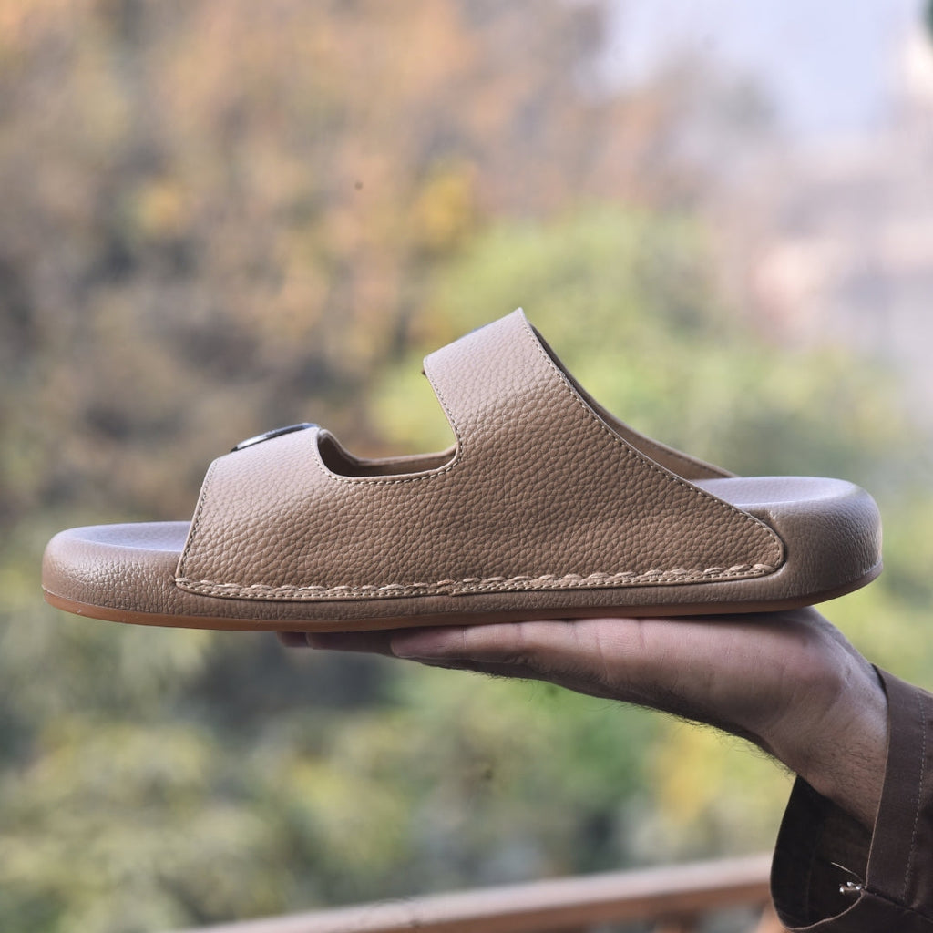 TRENDSSI | Dual Buckle Comfort Slipper – Beige