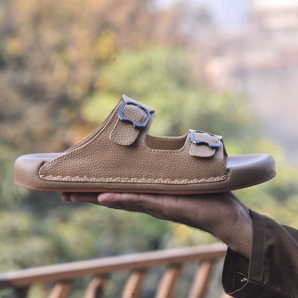 TRENDSSI | Dual Buckle Comfort Slipper – Beige