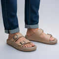 TRENDSSI | Dual Buckle Comfort Slipper – Beige