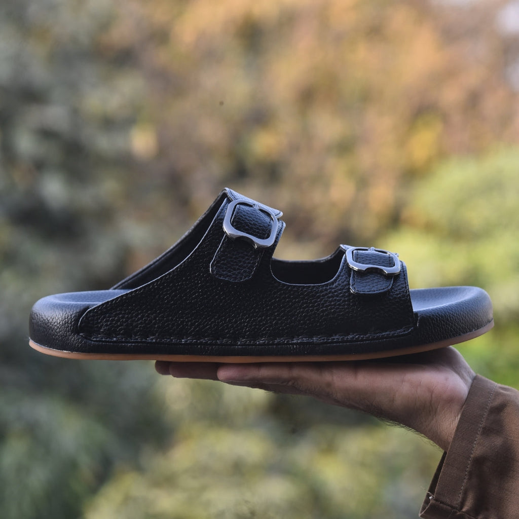 TRENDSSI | Dual Buckle Comfort Slipper – Black