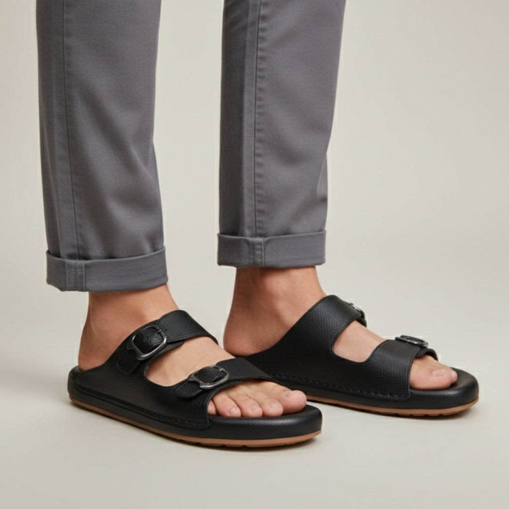 TRENDSSI | Dual Buckle Comfort Slipper – Black