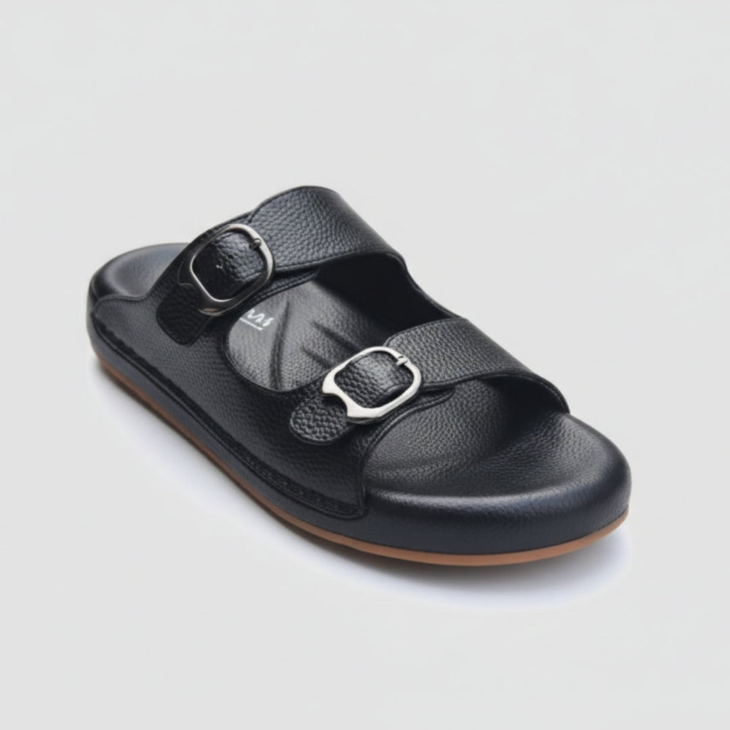 TRENDSSI | Dual Buckle Comfort Slipper – Black