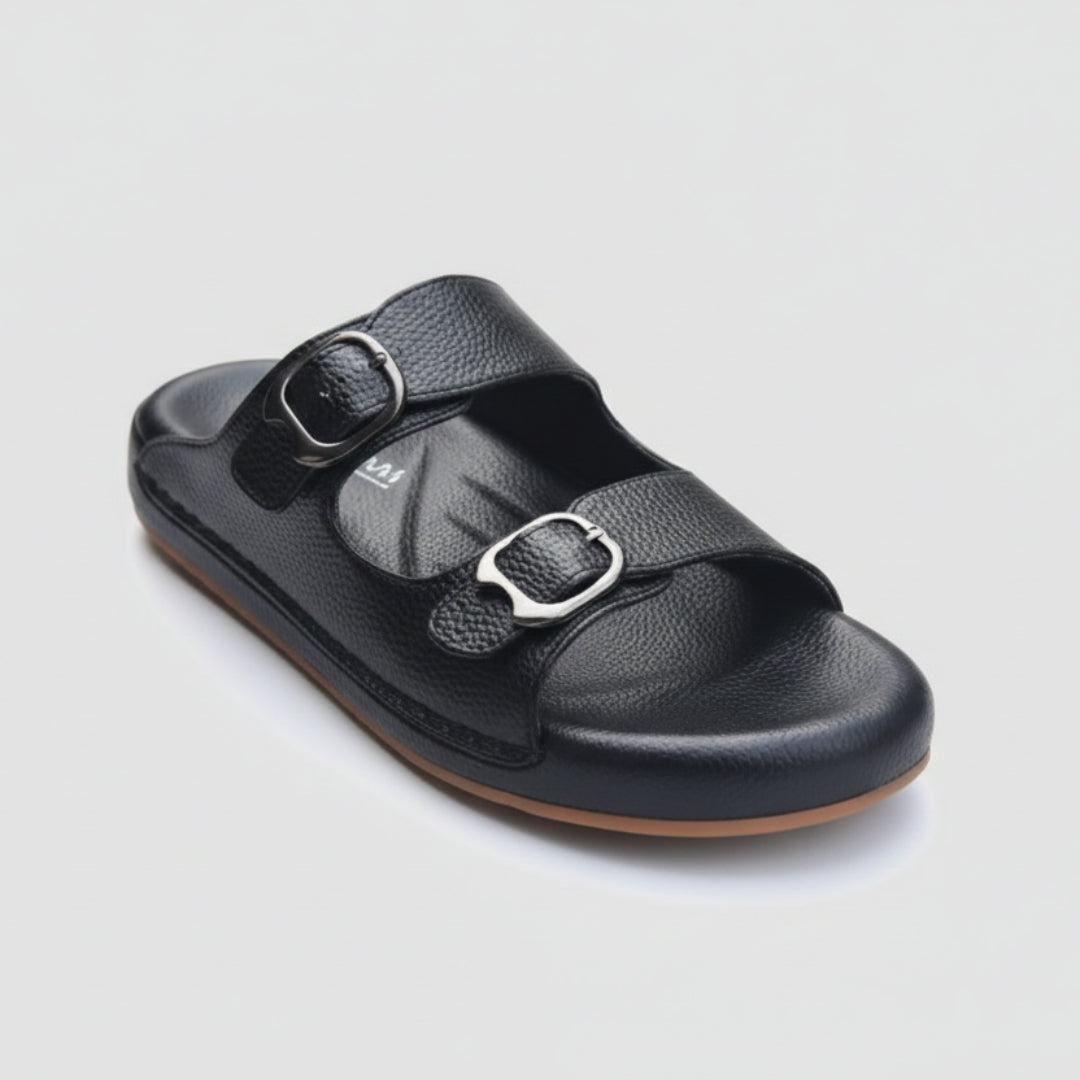 TRENDSSI | Dual Buckle Comfort Slipper – Black