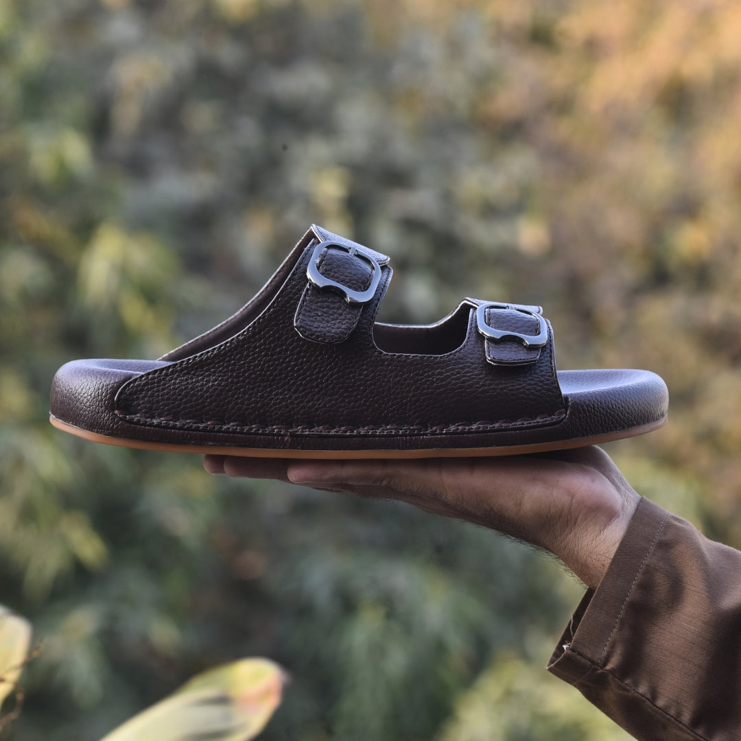 TRENDSSI | Dual Buckle Comfort Slipper – Brown