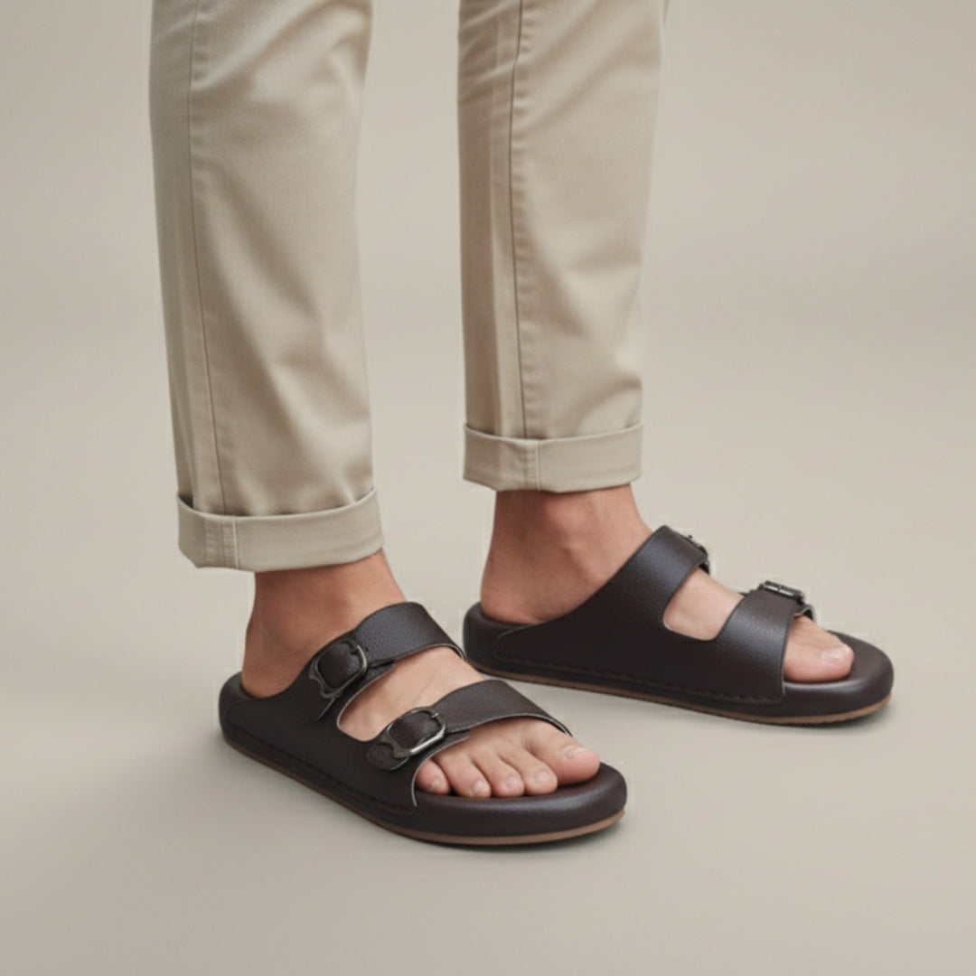 TRENDSSI | Dual Buckle Comfort Slipper – Brown