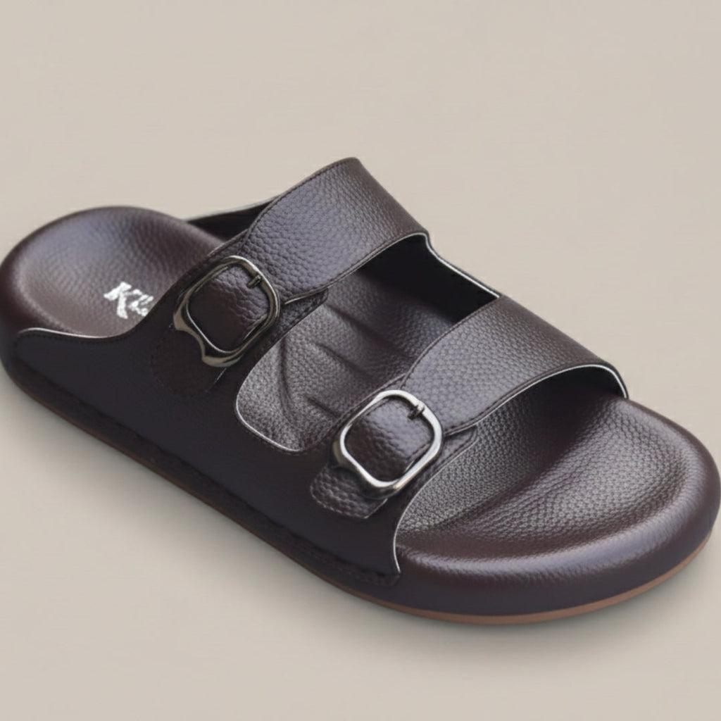 TRENDSSI | Dual Buckle Comfort Slipper – Brown
