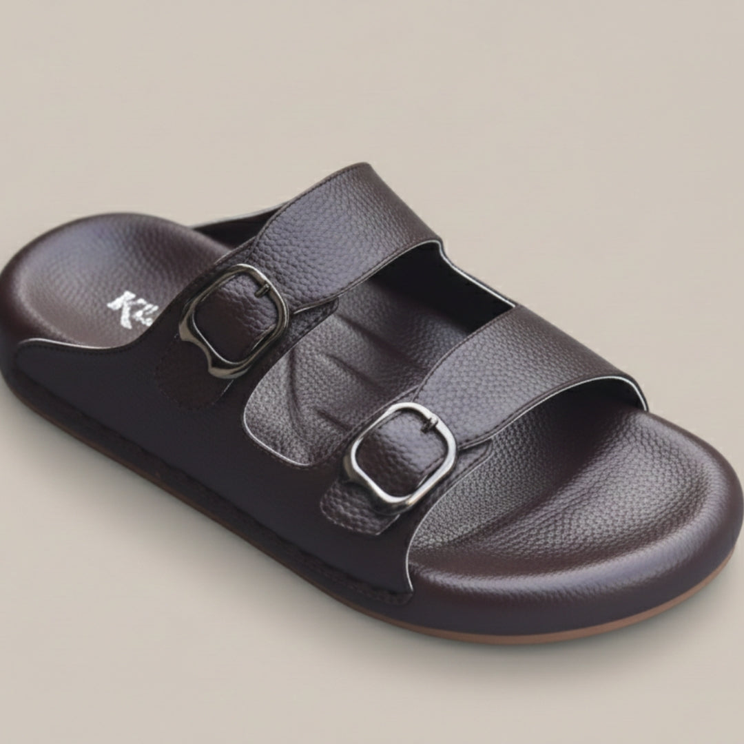 TRENDSSI | Dual Buckle Comfort Slipper – Brown