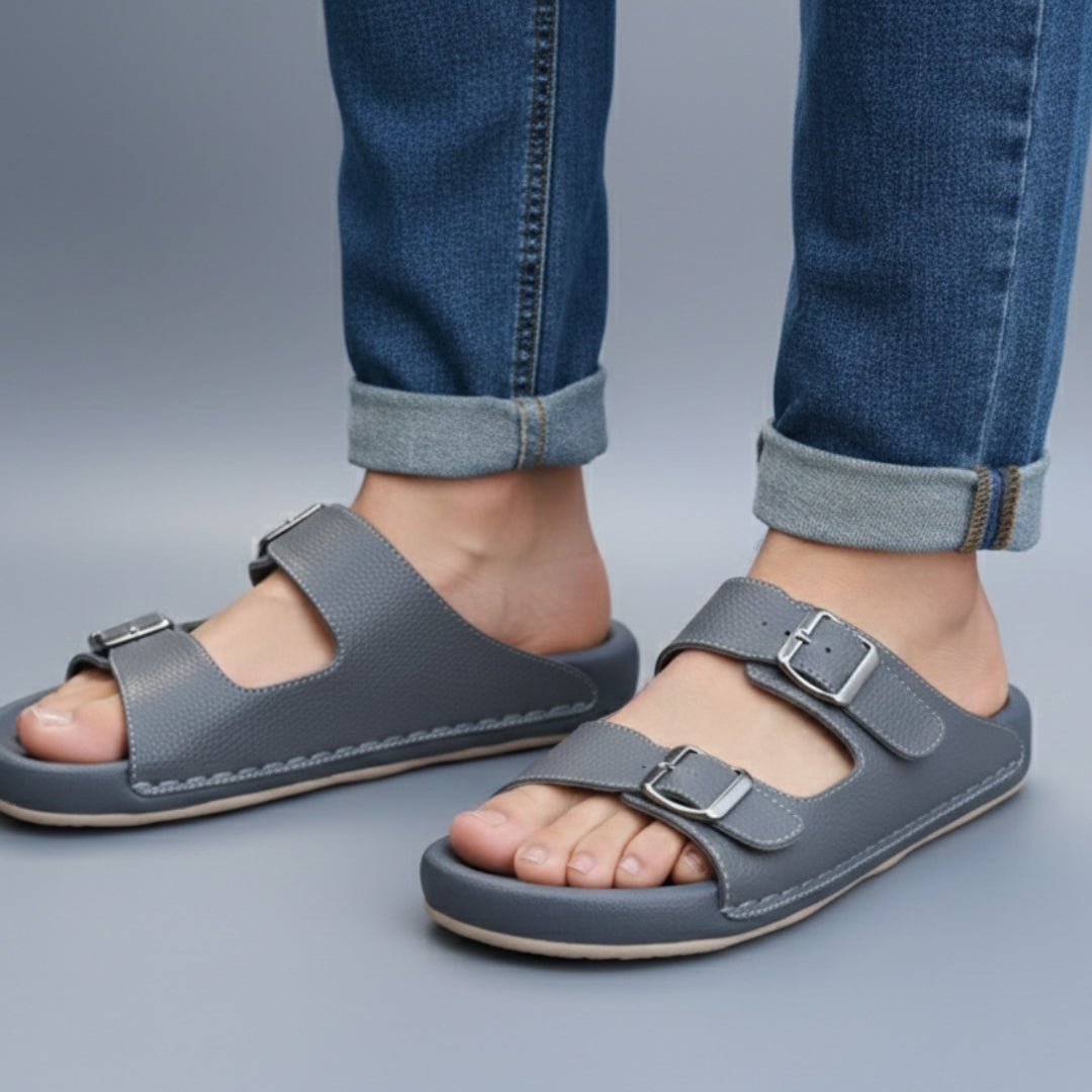 TRENDSSI | Dual Buckle Comfort Slipper – Gray