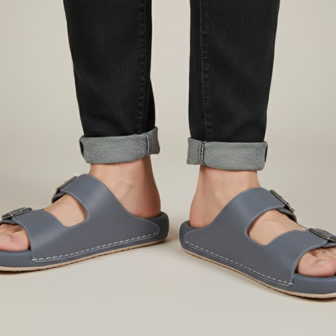 TRENDSSI | Dual Buckle Comfort Slipper – Gray