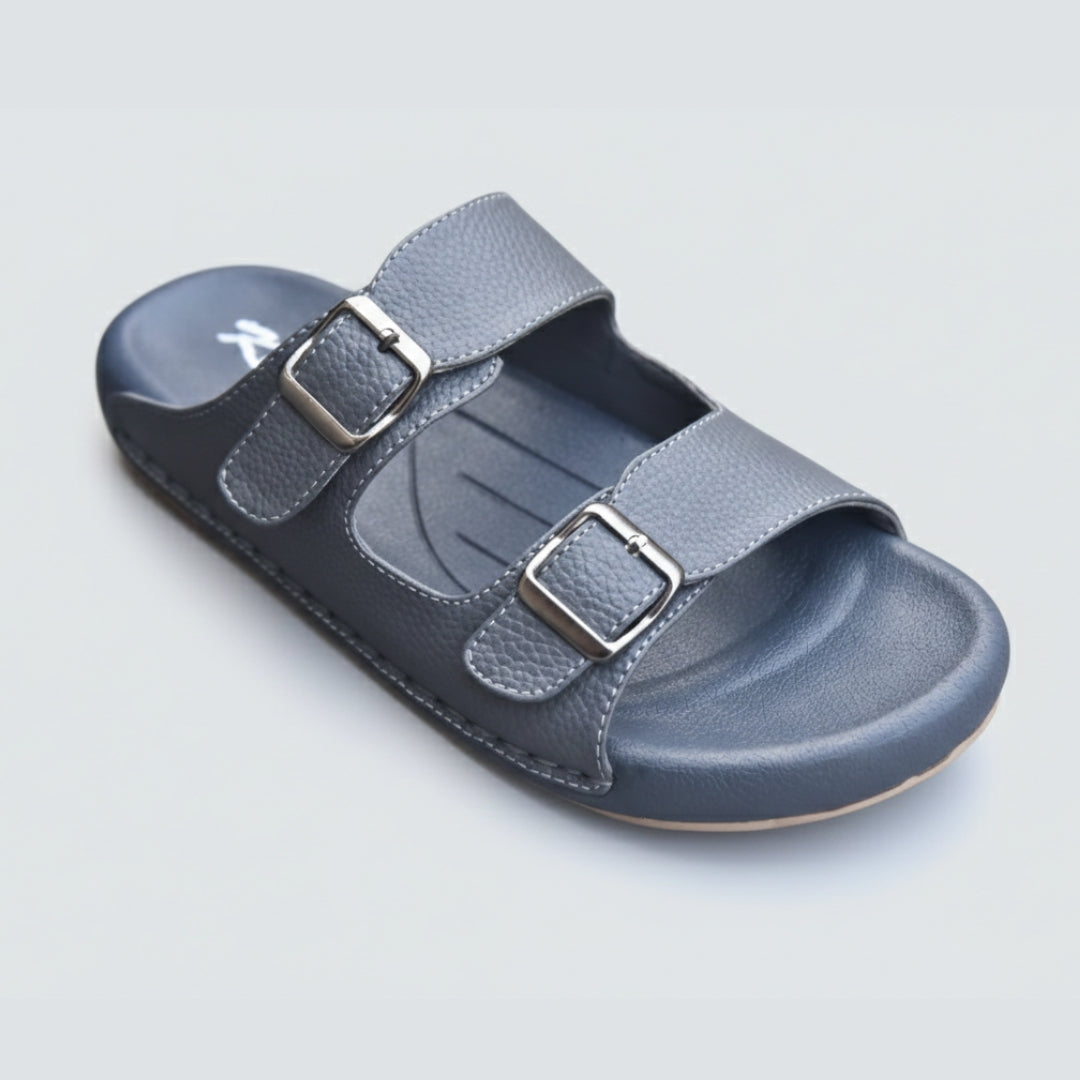 TRENDSSI | Dual Buckle Comfort Slipper – Gray