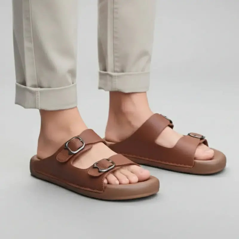 TRENDSSI | Dual Buckle Comfort Slipper– Mustard