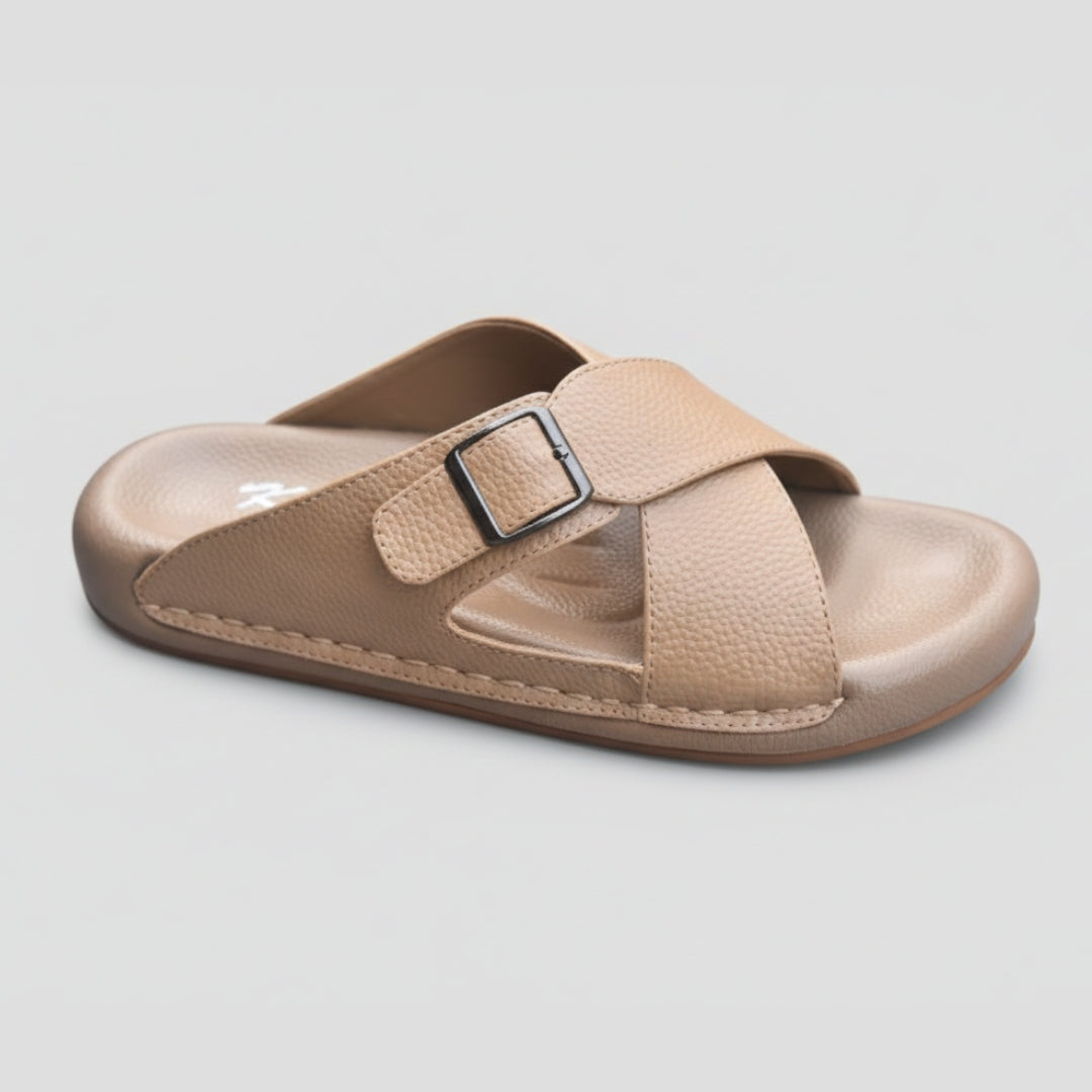 TRENDSSI | Cross Strap Comfort Slipper – Beige