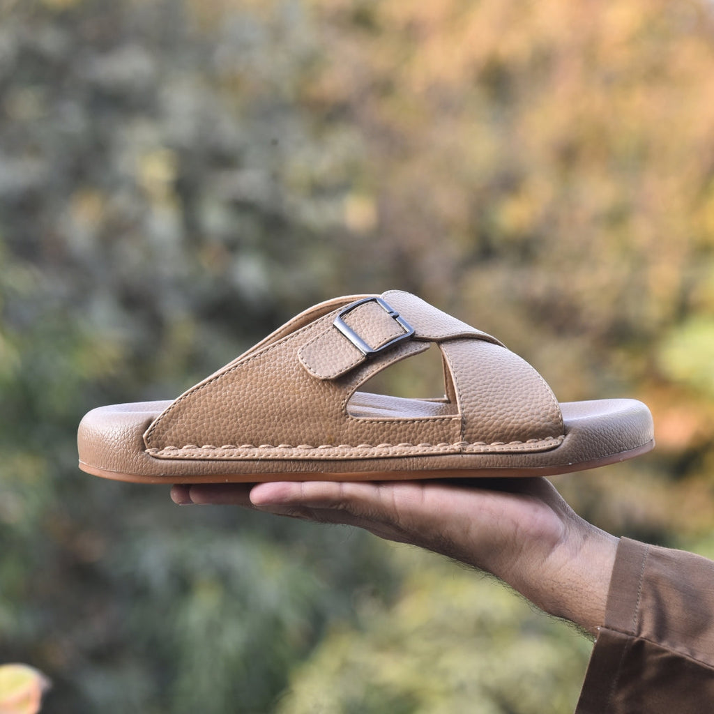 TRENDSSI | Cross Strap Comfort Slipper – Beige
