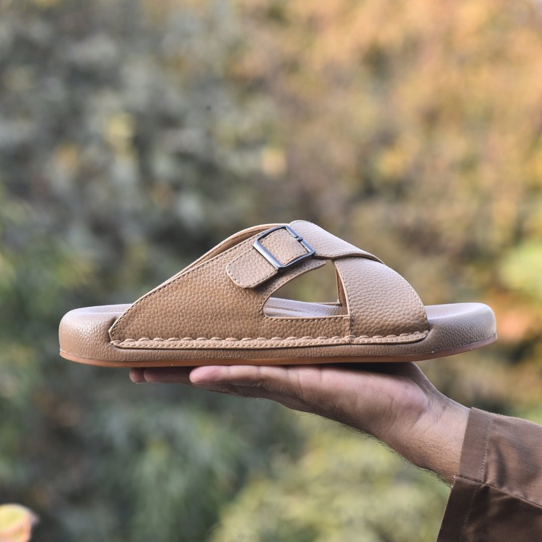 TRENDSSI | Cross Strap Comfort Slipper – Beige