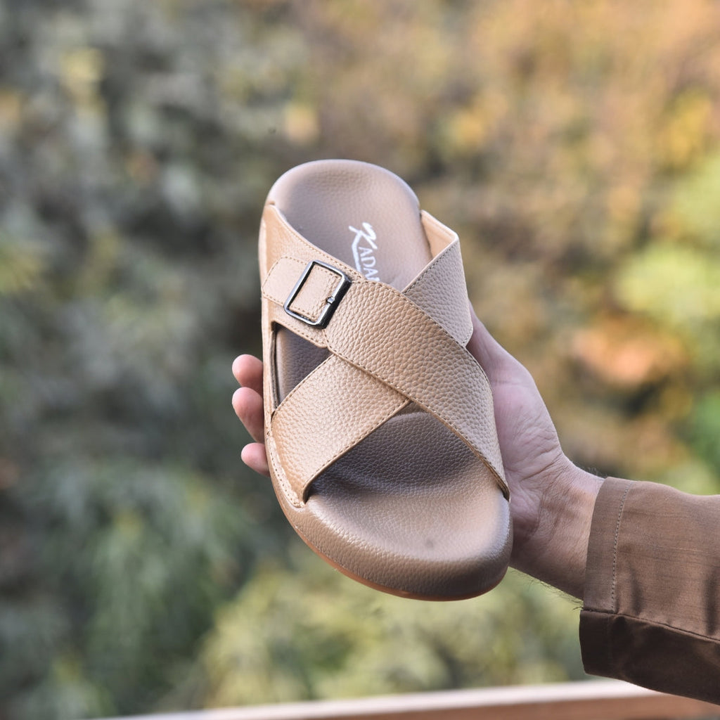 TRENDSSI | Cross Strap Comfort Slipper – Beige