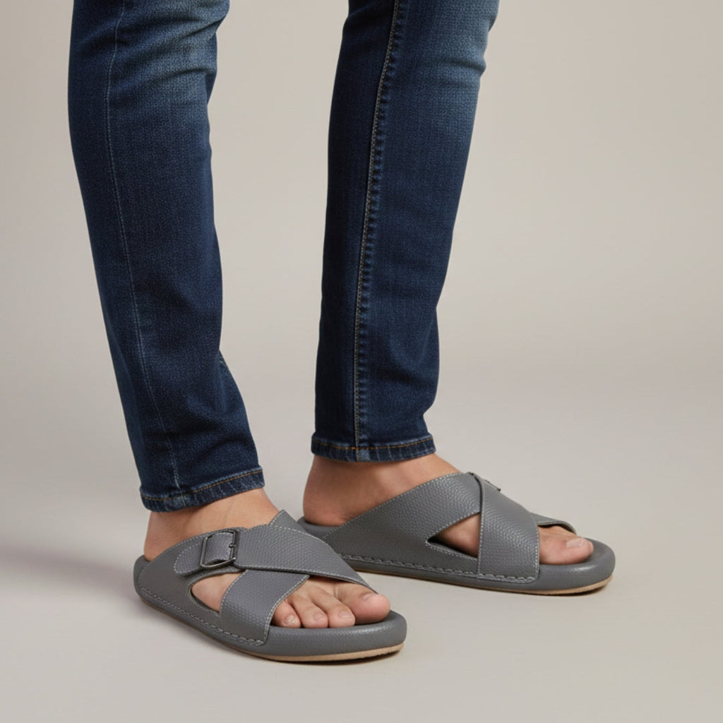 TRENDSSI | Cross Strap Comfort Slipper – Gray