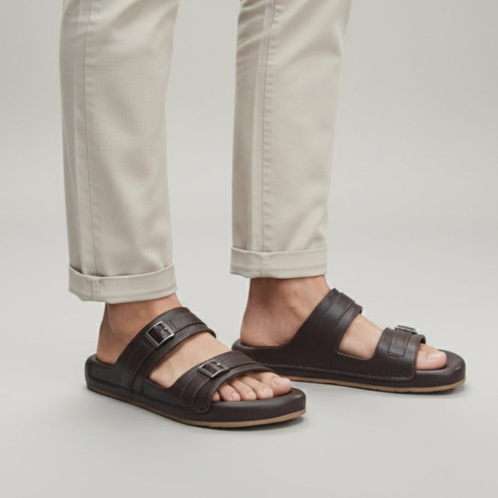 TRENDSSI | Classic Double Strap Comfort Sandals – Brown