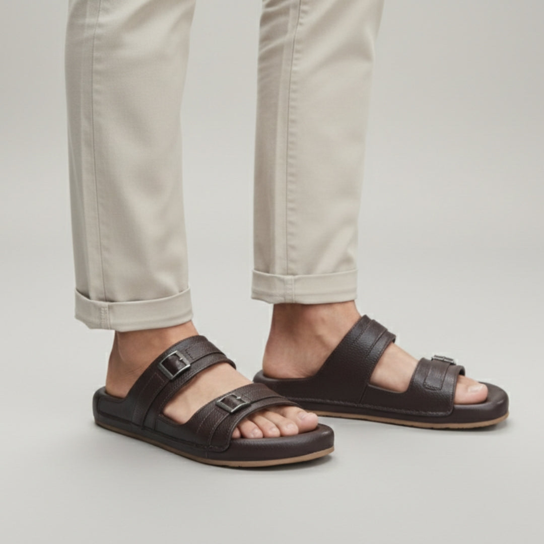 TRENDSSI | Classic Double Strap Comfort Sandals – Brown
