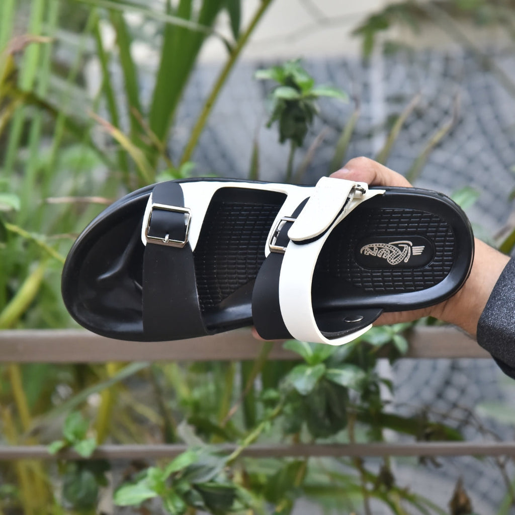 TRENDSSI | Men's Premium Dual-Tone Buckle Sandals – Black & White