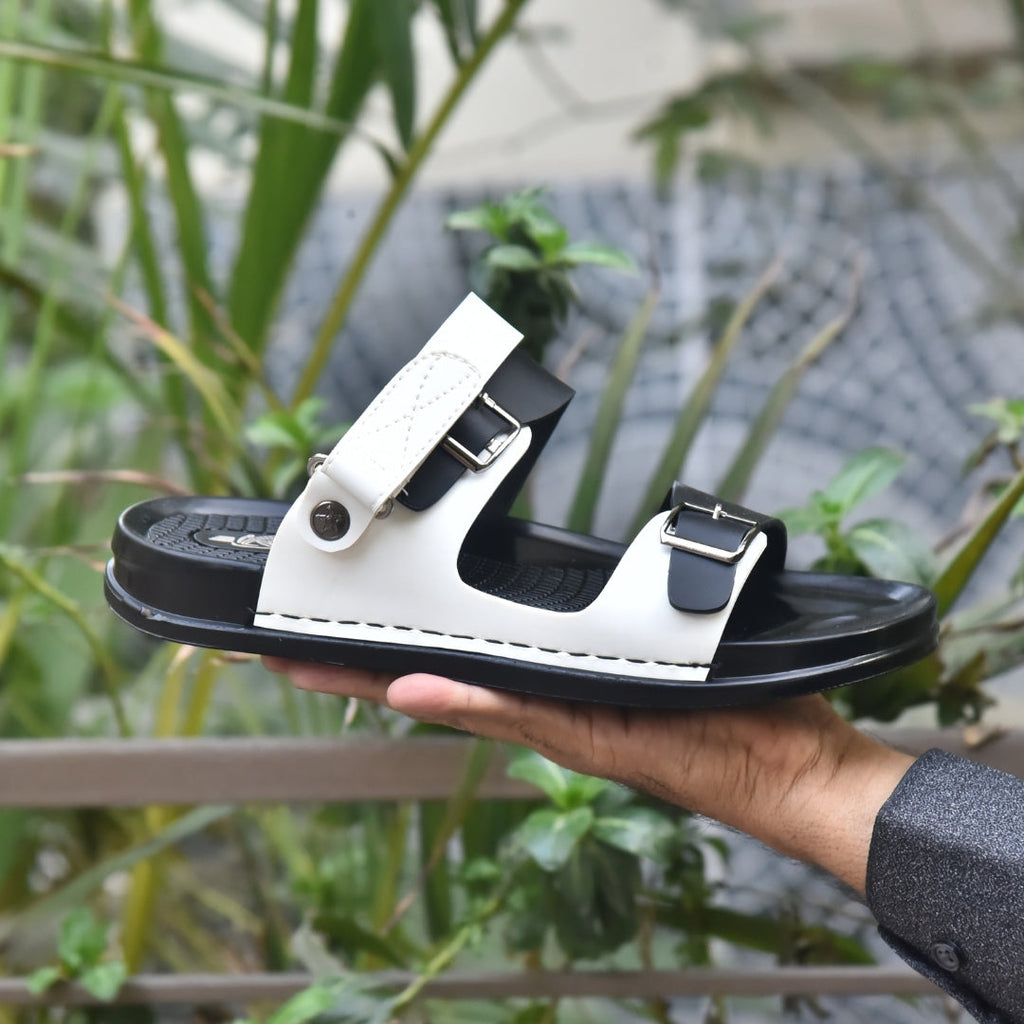 TRENDSSI | Men's Premium Dual-Tone Buckle Sandals – Black & White