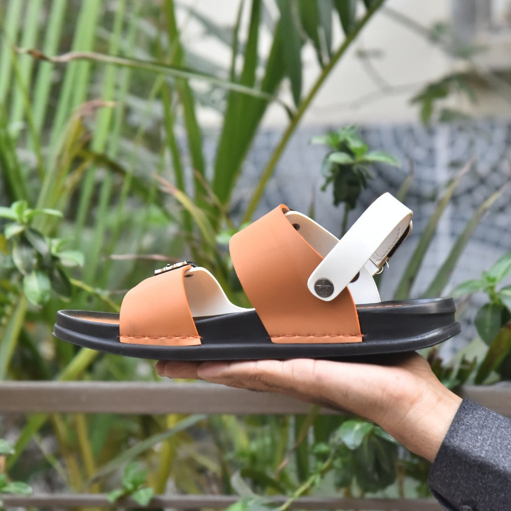 TRENDSSI | Men's Premium Dual-Tone Buckle Sandals – Mustard & White