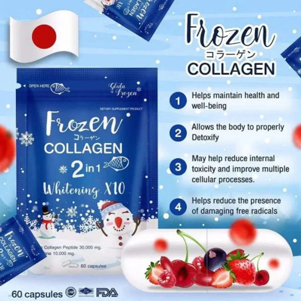 Frozen Collagen 2 in 1 Whitening X10 by Gluta Frozen – Made in Thailand – 60 Capsules