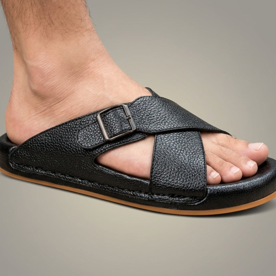 TRENDSSI | Cross Strap Comfort Slipper – Black