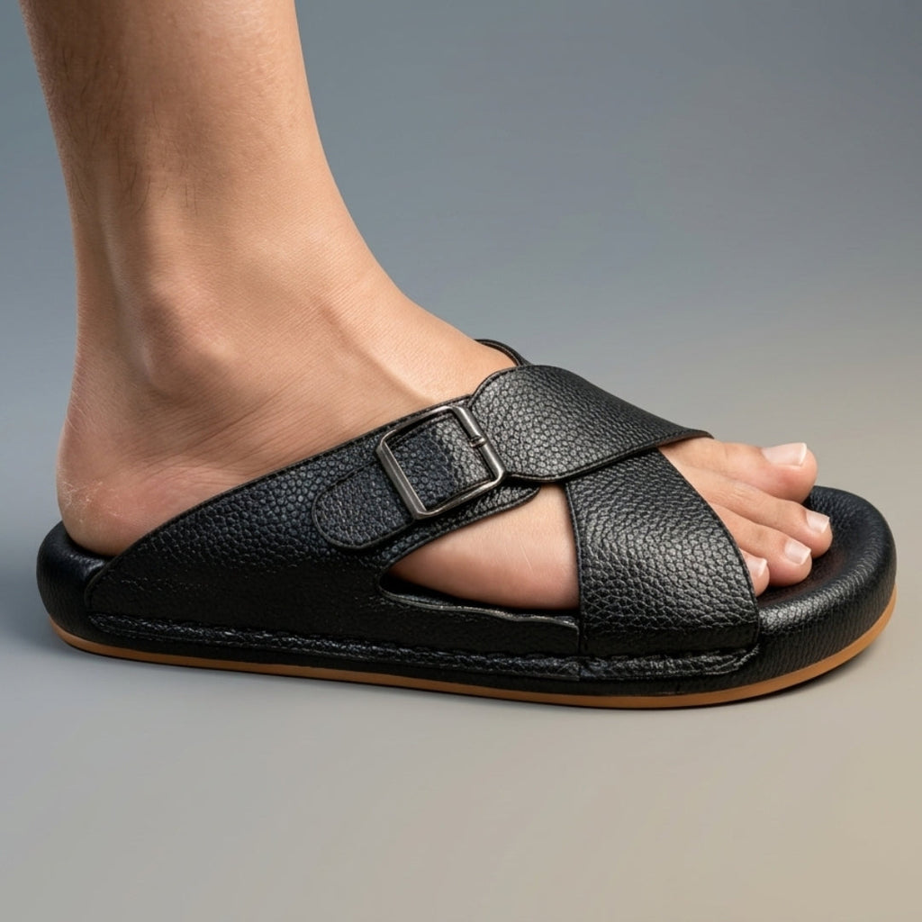 TRENDSSI | Cross Strap Comfort Slipper – Black