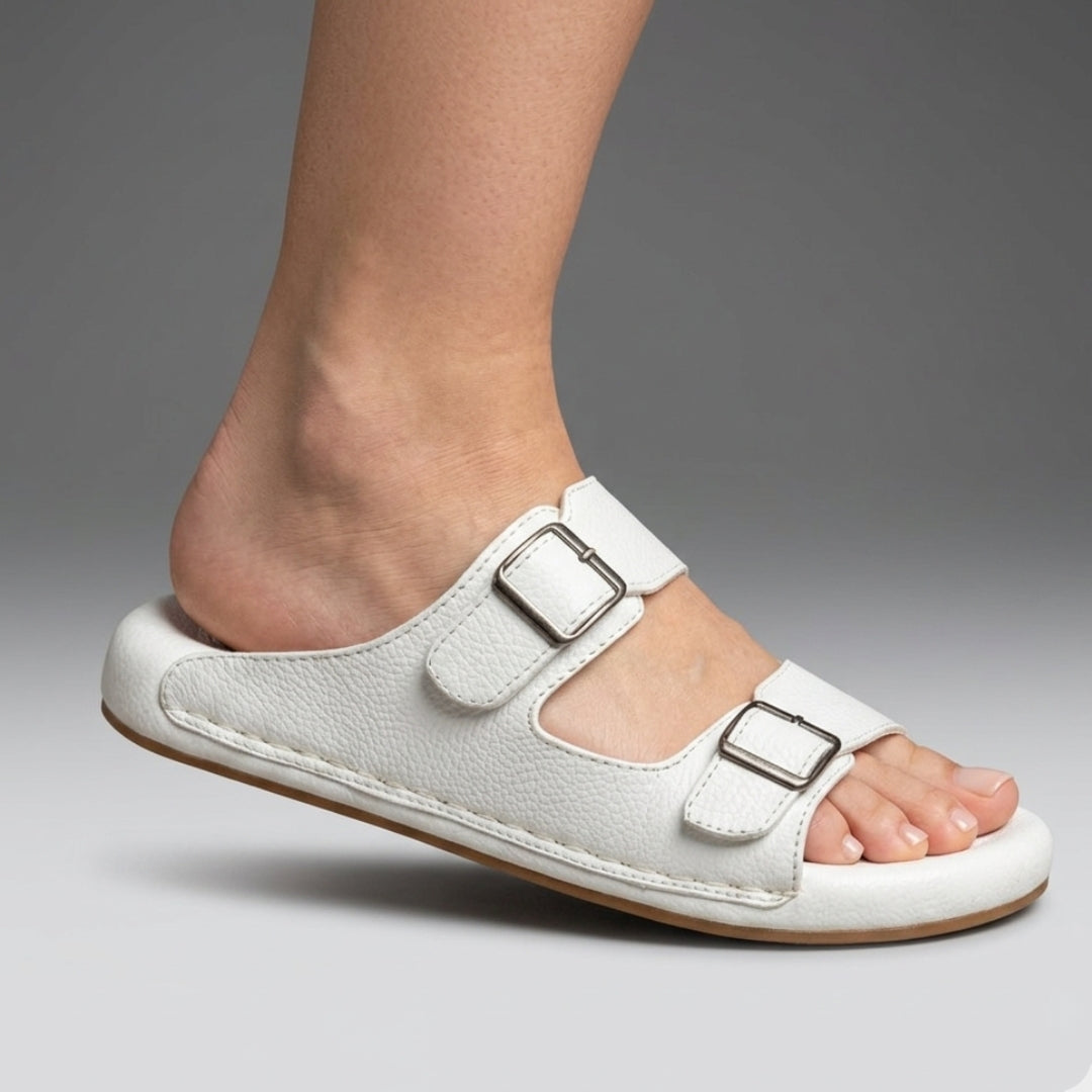 TRENDSSI | Dual Buckle Comfort Slipper – White