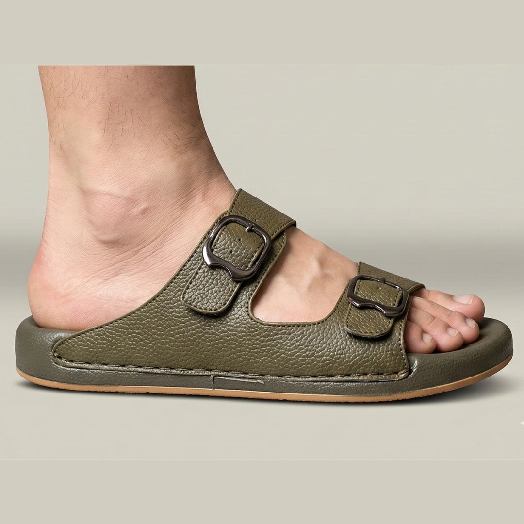 TRENDSSI | Dual Buckle Comfort Slipper – Olive
