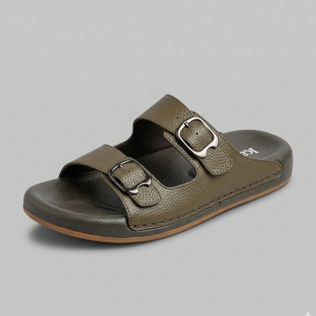 TRENDSSI | Dual Buckle Comfort Slipper – Olive
