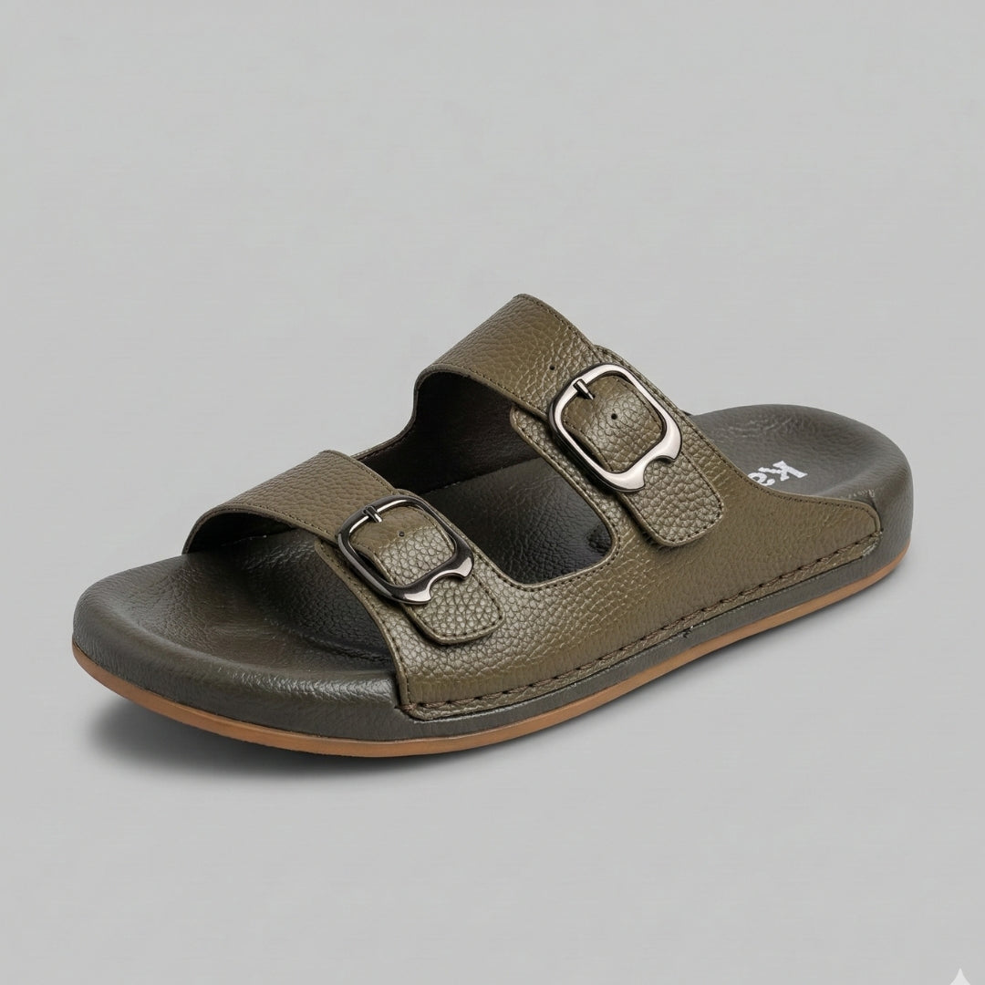 TRENDSSI | Dual Buckle Comfort Slipper – Olive