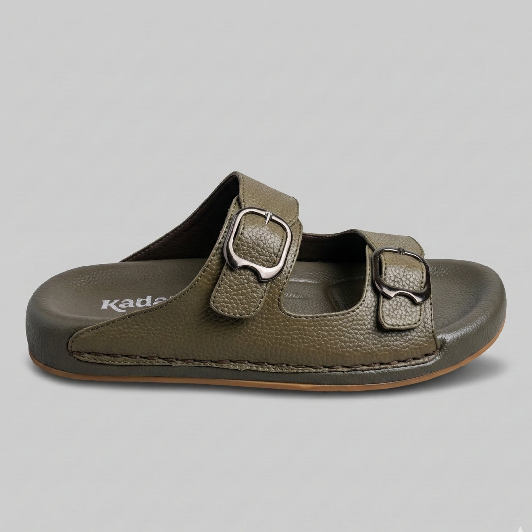 TRENDSSI | Dual Buckle Comfort Slipper – Olive