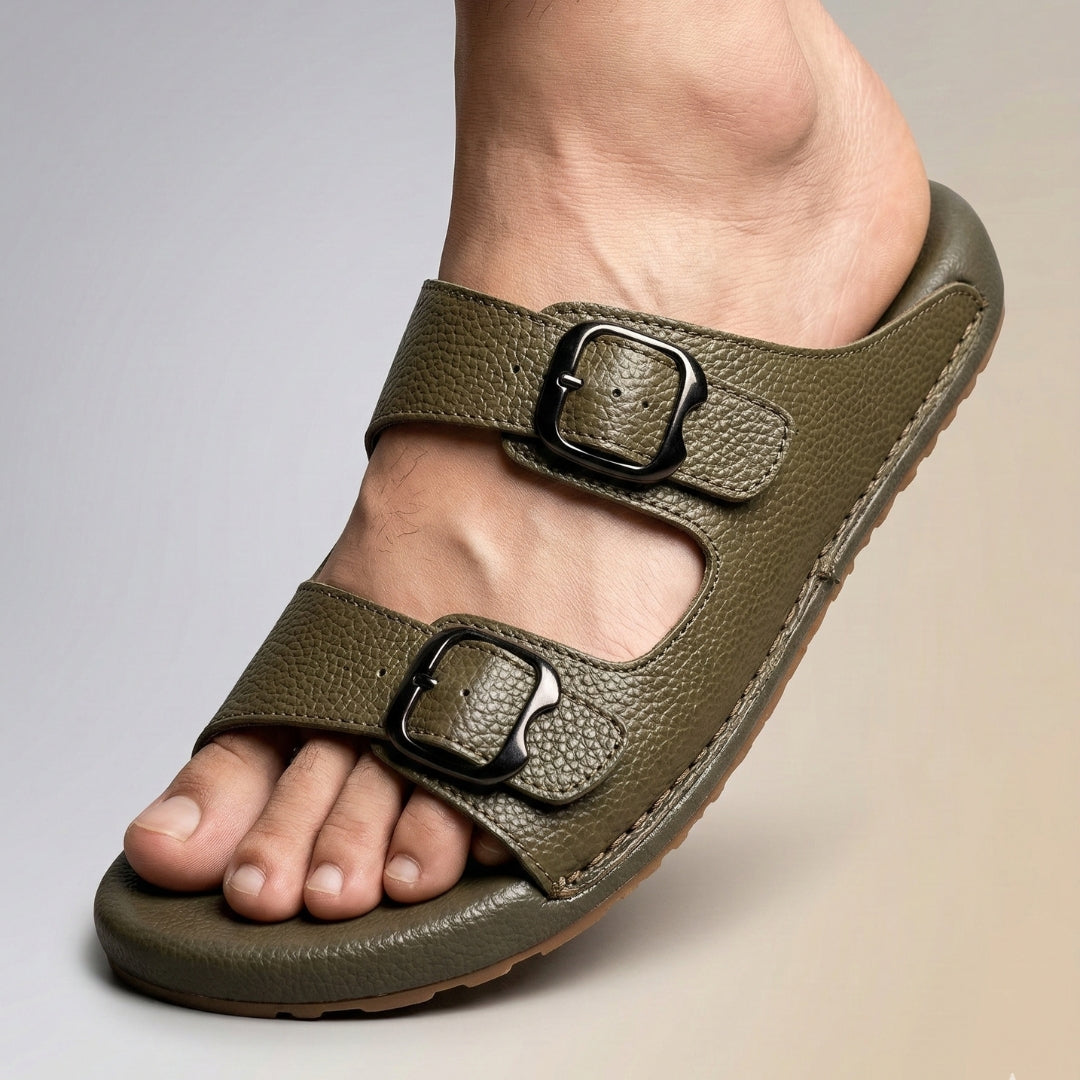 TRENDSSI | Dual Buckle Comfort Slipper – Olive