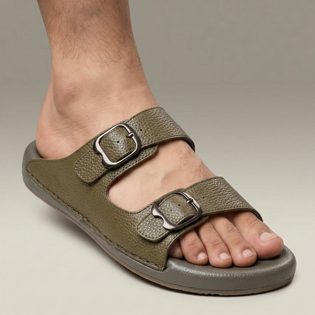 TRENDSSI | Dual Buckle Comfort Slipper – Olive